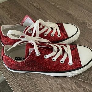 Red Sparkly Converse Shoes Women Sz 6